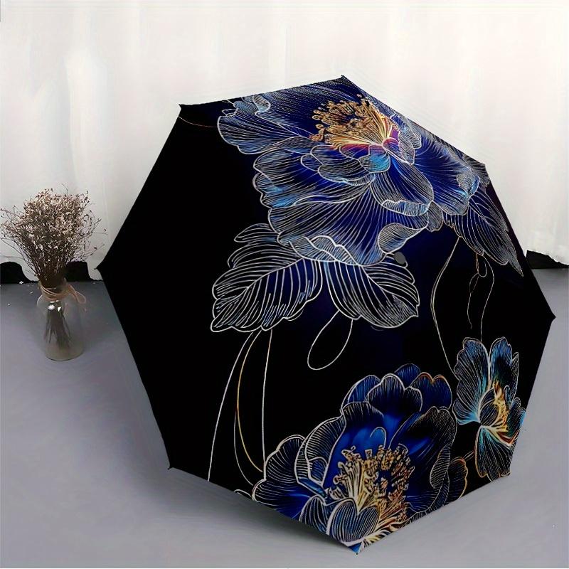 1pc Floral Design Automatic Open/close Folding Compact Umbrella, 8-Rib Sturdy Canopy, Lightweight Portable, Everyday Use, Gift, Outdoor Umbrella, Trav