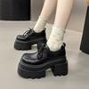Cm Height Increase Women's Thick-soled British Small Leather Shoes Women's Autumn New Versatile and Thin Lace-up Single Shoes