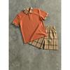 Men Casual Plaid Short Sleeve Polo Shirt And Shorts Outdoor Sports Set