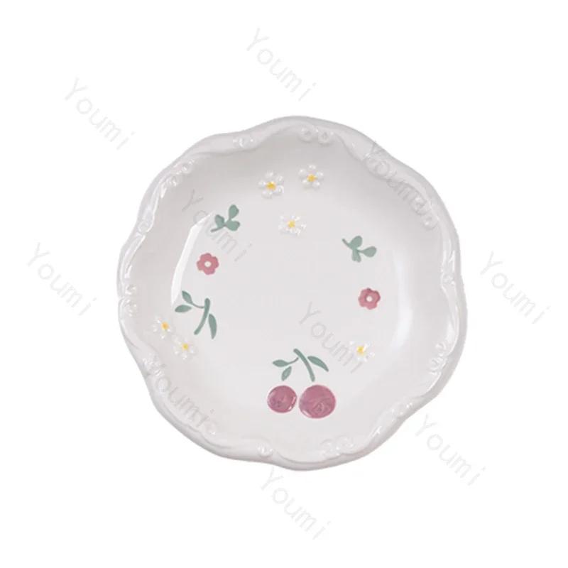 Light Luxury Relief Ceramic Plate Sweet Lovely Dessert Salad Plate Delicious Dishes Dining Plates Exquisite Tableware Rice Bowls