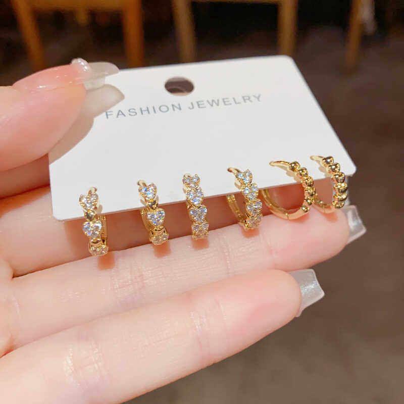 New Arrival Fashion Ins Style Micro Inlaid Zircon Heart-Shaped Combination Ear Clip Suit Stylish Affordable Luxury Fashion Fancy Earrings Gold Zircon Heart Stud Earrings