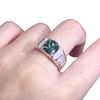 Full Diamond Eight Hearts and Arrows, PT950 Blue-Green Simulated Moissanite Unisex Open Ring