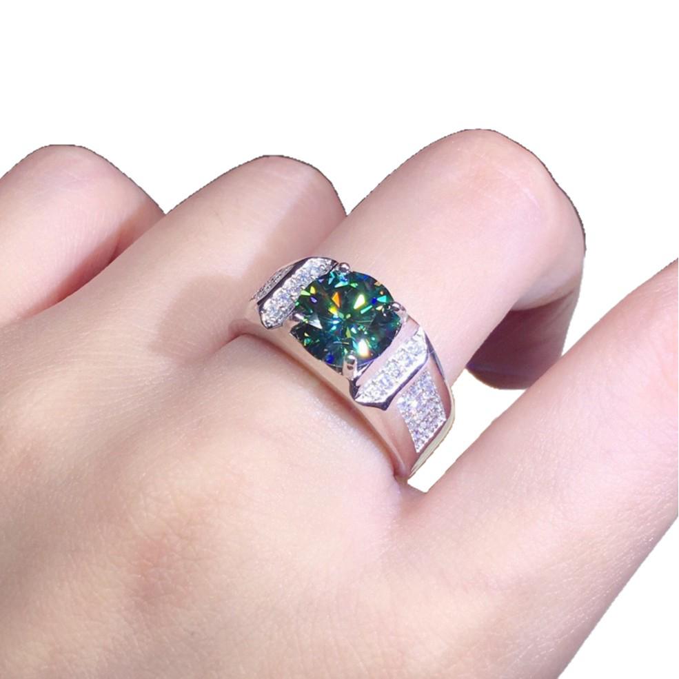 Full Diamond Eight Hearts and Arrows, PT950 Blue-Green Simulated Moissanite Unisex Open Ring