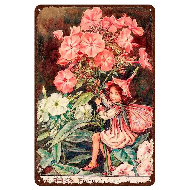 Flower Fairy Girl Metal Tin Signs Wall Decoration Plaque Vintage Art Poster Iron Painting for Man Cave Home Cafe Garden Club Bar