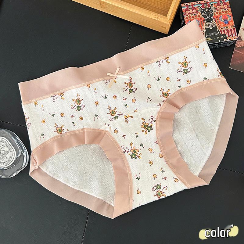 Autumn-Winter Baby Cotton Floral Girly Japanese Cute Mid-Waist Soft Women's Triangle Underwear
