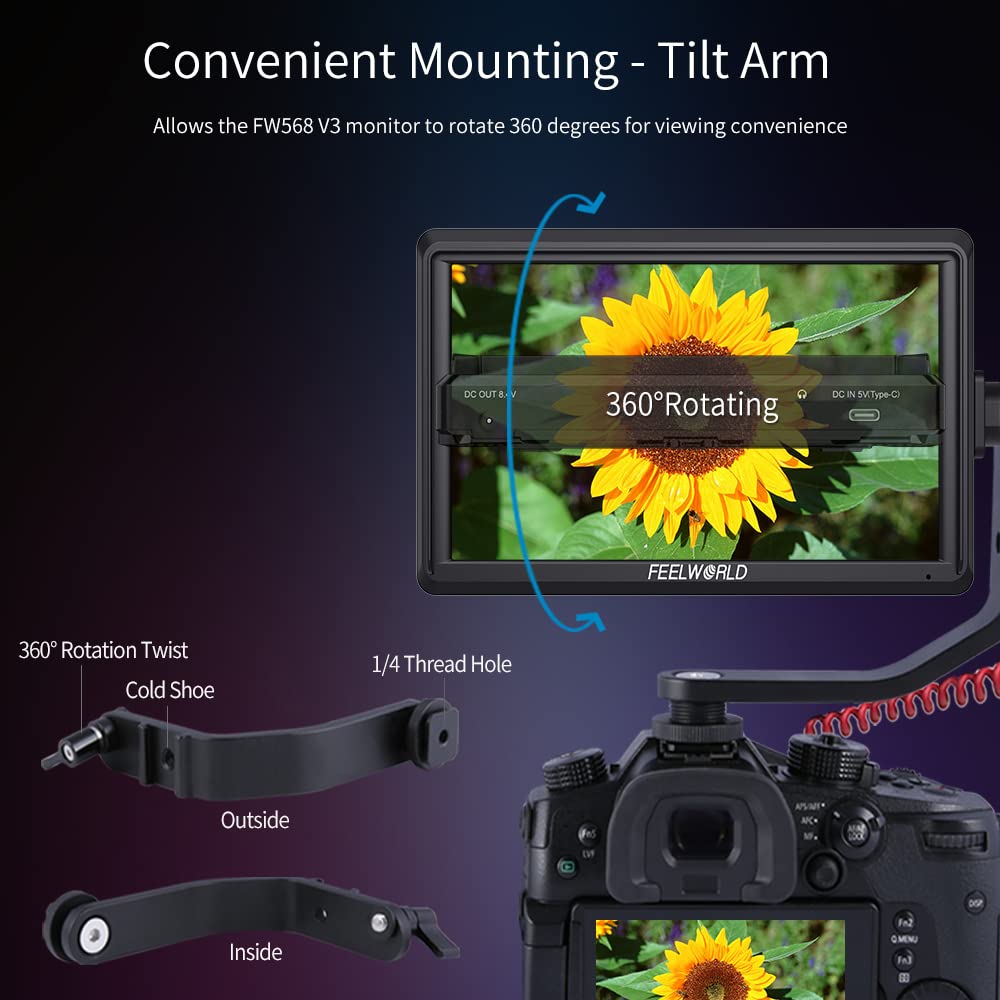 FEELWORLD FW568 DSLR Kamera Kompakt Feltmonitor med 3D LUT Bølgeform Vektor Full HD 1920x1080 HDMI Inn og Utgang F550 og Lagring 6-tommers