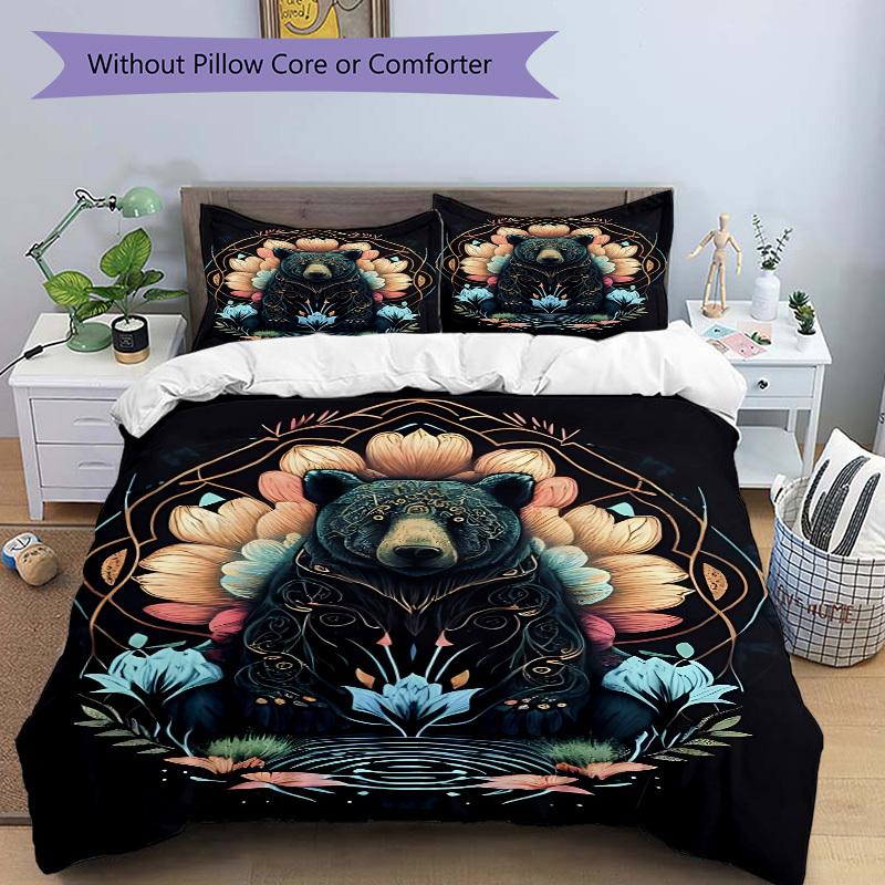 3pcs Bear Mandala Art Duvet Cover Set, Soft Comfortable Duvet Cover,Guest Room (1*Duvet Cover + 2*Pillowcase, Without Core) Yy251104144