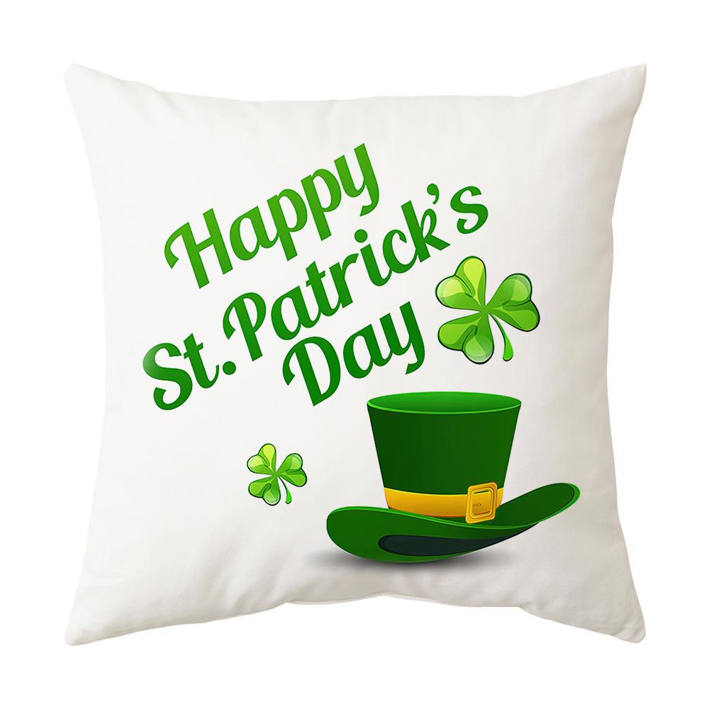 Irish National Day Cushion St. Patrick's Day Cushion Cover Green Cartoon Letters Four-Leaf Clover Sofa Cushion Cover