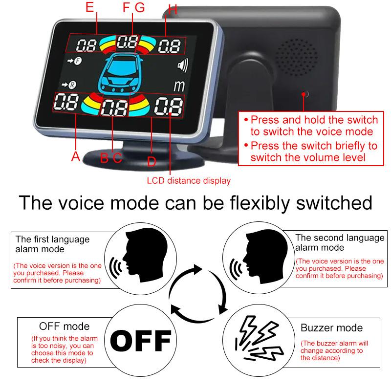 Electromagnetic Parking Sensor LED Monitor 8 Sensor Front Parktronic System Motion Detection Backlight