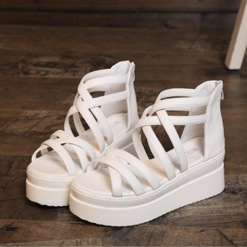 Mode Mode Gladiatorsandaler för Kvinnor Populär Design med Korsrem Andningsbara Sandaler med Öppen Tå för Kvinnor Temperamentsfulla Platåskor