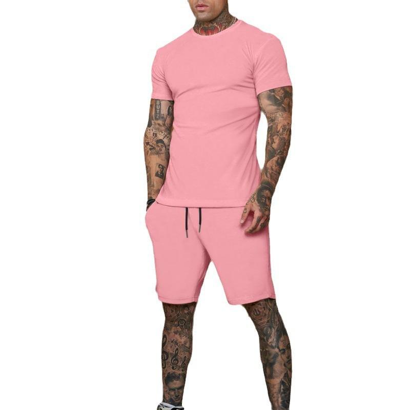 Men's Summer Quick-Dry T-shirt & Shorts Set - Solid Color Activewear for Running and Fitness
