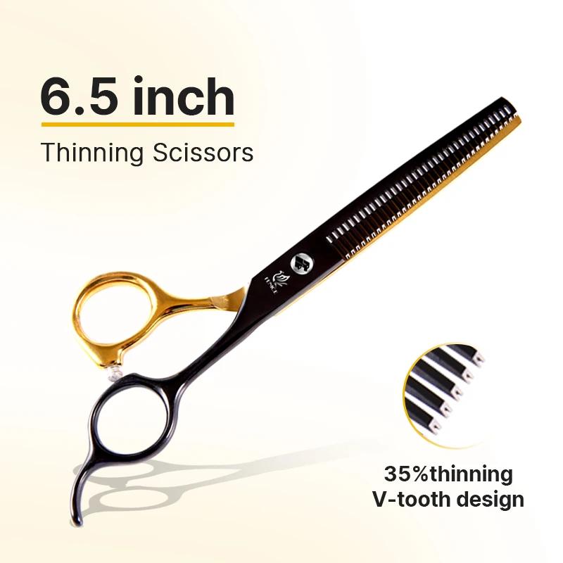 

Fenice 6.5/7.0 Inch Professional Pet Grooming Scissors Set Black Gold Stainless Steel Dog Shears