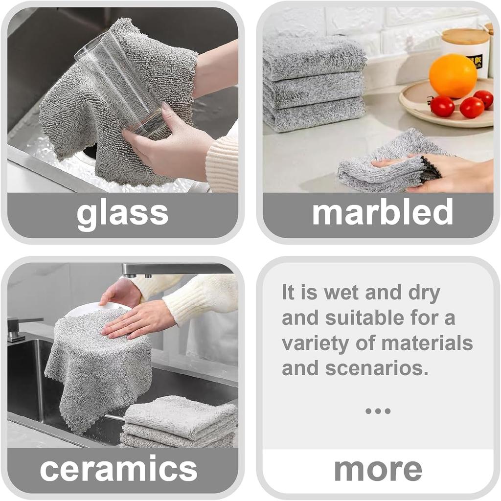 20 Pack Super Absorbent Dish Cloths Coral Velvet Microfiber Kitchen Towels Lint-Free Nonstick Oil Reusable Washable Fast Drying Rags 9.84"x9.84"