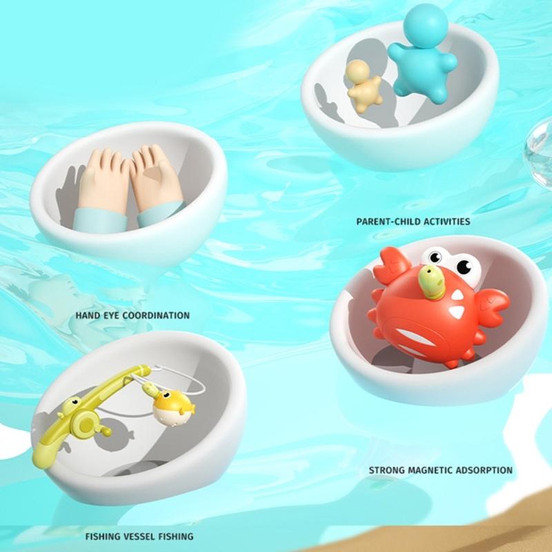 Interactive Light Up Bath Time Fishing Game with Model Fish Toy and Magnetic Fishing Rod Safe Bathtub Toy For Toddler