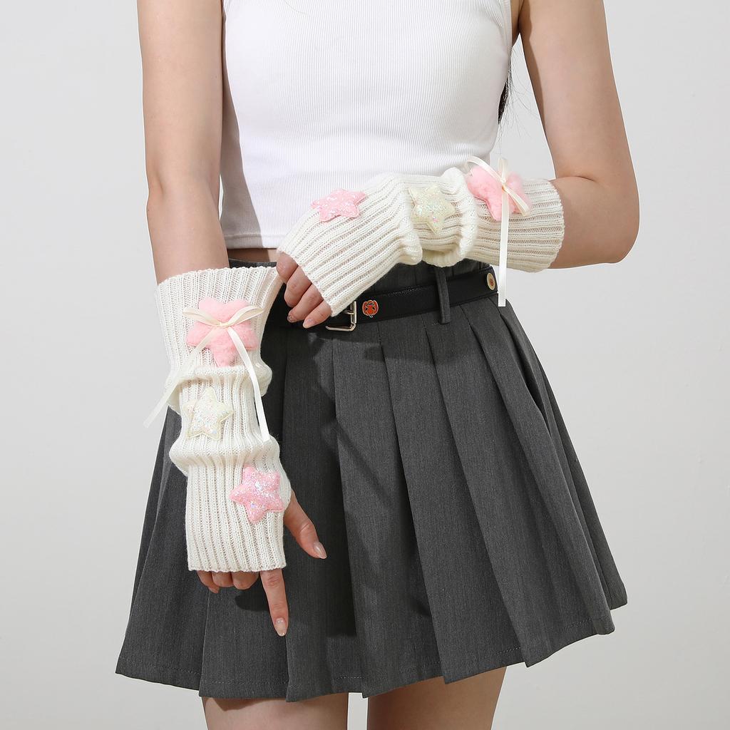 Plüsch-Stern-Armstulpen für Damen Herbst und Winter College-Stil Dui Dui Freiliegende Finger-Ärmel Gestrickte Warme Fake-Ärmel