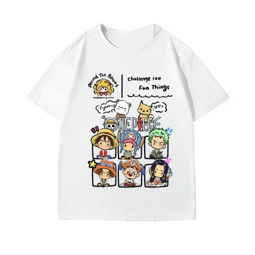 Белая оверсайз футболка с принтом  Испытай 100 веселых дел  с персонажами One Piece в стиле чиби | Унисекс уличная футболка для фанатов сёнен-аниме 4XL