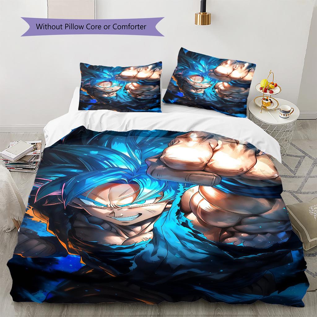 DBZ Patrón de Impulso Juego de Colcha Ropa de Cama Funda de Colcha Funda de Almohada Decoración del Hogar Regalo de Cumpleaños (1 * funda nórdica + 2 * fundas de almohada, sin núcleo)