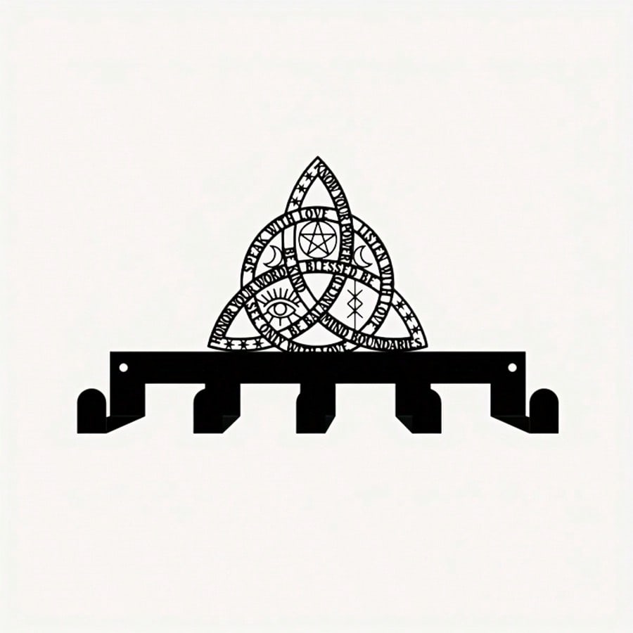 Vintage Celtic Witch Key Holder Heavy Metal Wall Art 5 Hooks Halloween Decor