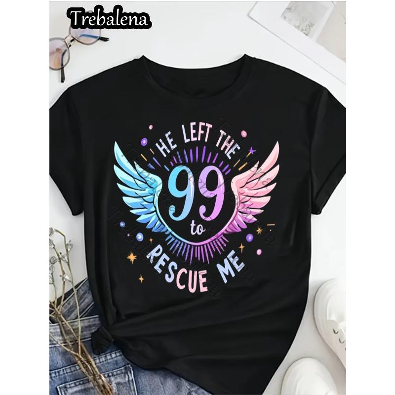 Womens Casual Loose Fit Crew Neck Cross Design He Left The 99 To Rescue Me Scripture Machine Washable Spring Summer Top