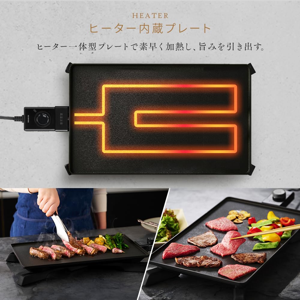 IRIS OHYAMA Hot Plate IHU-A10-AZ-B, Slim, Smoke-Reducing, Temperature Control, Washable, Yakiniku, Black