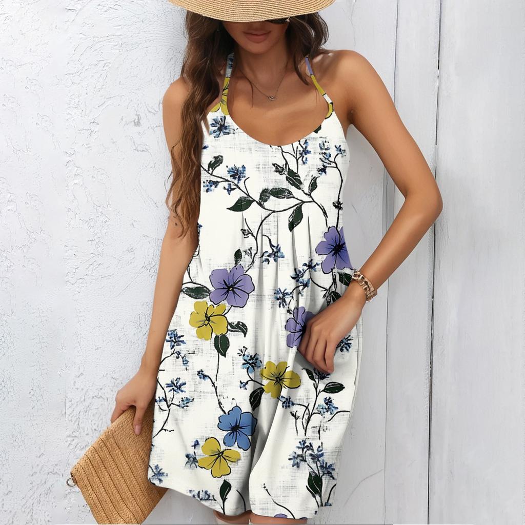 Women's Fashion Casual Floral Printed Racerback Sleeveless Pajamas Robe
