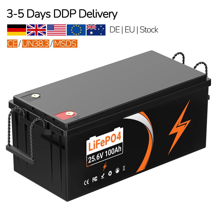 EU Stock 24V 100Ah LiFePO4 Battery 25.6V Built-in BMS Bluetooth Solar Energy Storage Battery for RV Marine Off Grid Solar System