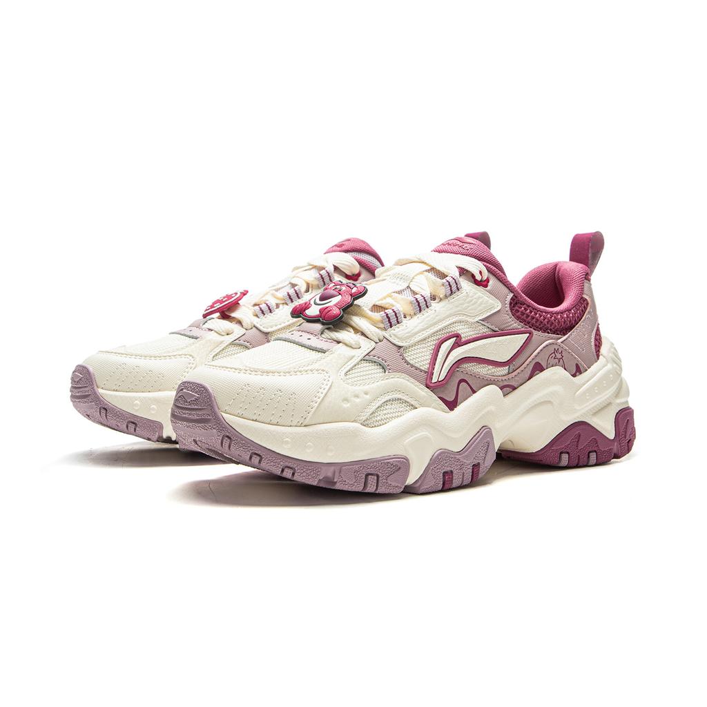 Disney x Li Ning Hnědé Protiskluzové, Odolné proti oděru, Lehké Nízké Ležérní Boty Dámské Bílé Růžové AGCV368-4