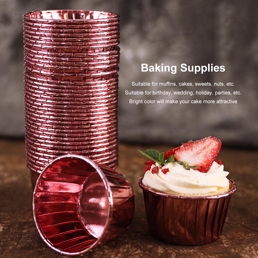 50 Stück Doppelseitige Gerollte Papierbecher Hitzebeständige Gebäck Backen Kuchenbecher für Muffin Kuchen(Rose