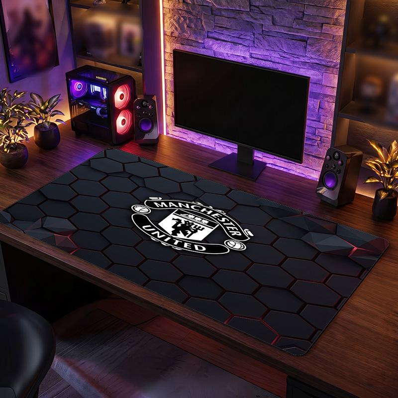 Tappetino per Mouse con Motivo a Tema Manchester United FC, Tappetino XXL per Scrivania da Gaming con Design del Logo del Calcio, Tappetino per Mouse del Computer Antiscivolo