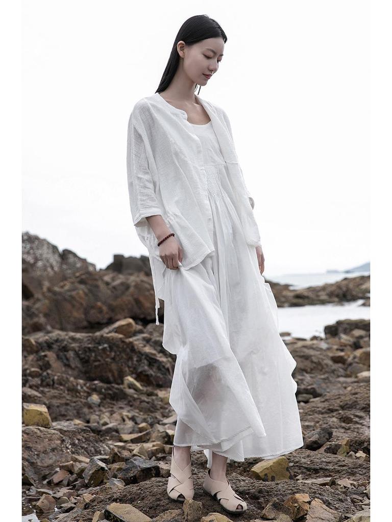 2025 Spring/Summer Cotton Linen Women's Flowing Fairy Irregular Hem Spaghetti Strap Dress for Travel Photography
