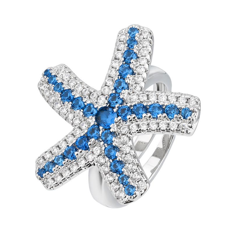 Three Piece Set Of Cross-border Jewelry From Europe America Starfish Necklace Earrings Ring Pentagram New Exaggerated Personality Women