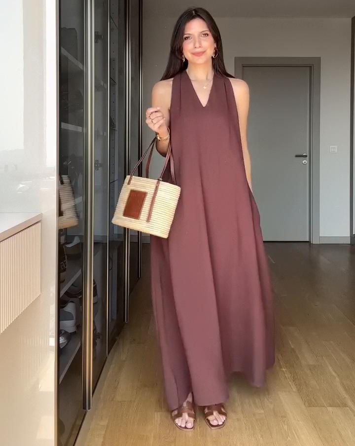 2025 Summer Women's V-neck Sleeveless Loose Plus Size Cinch Waist Dress