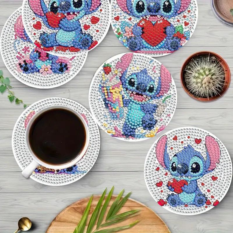 6-teilige/Sets Love and Stitch Diamantmalerei Untersetzer DIY Diamantkunst Untersetzer 5D Vollbohrer Diamantuntersetzer Acryl Rundbecher