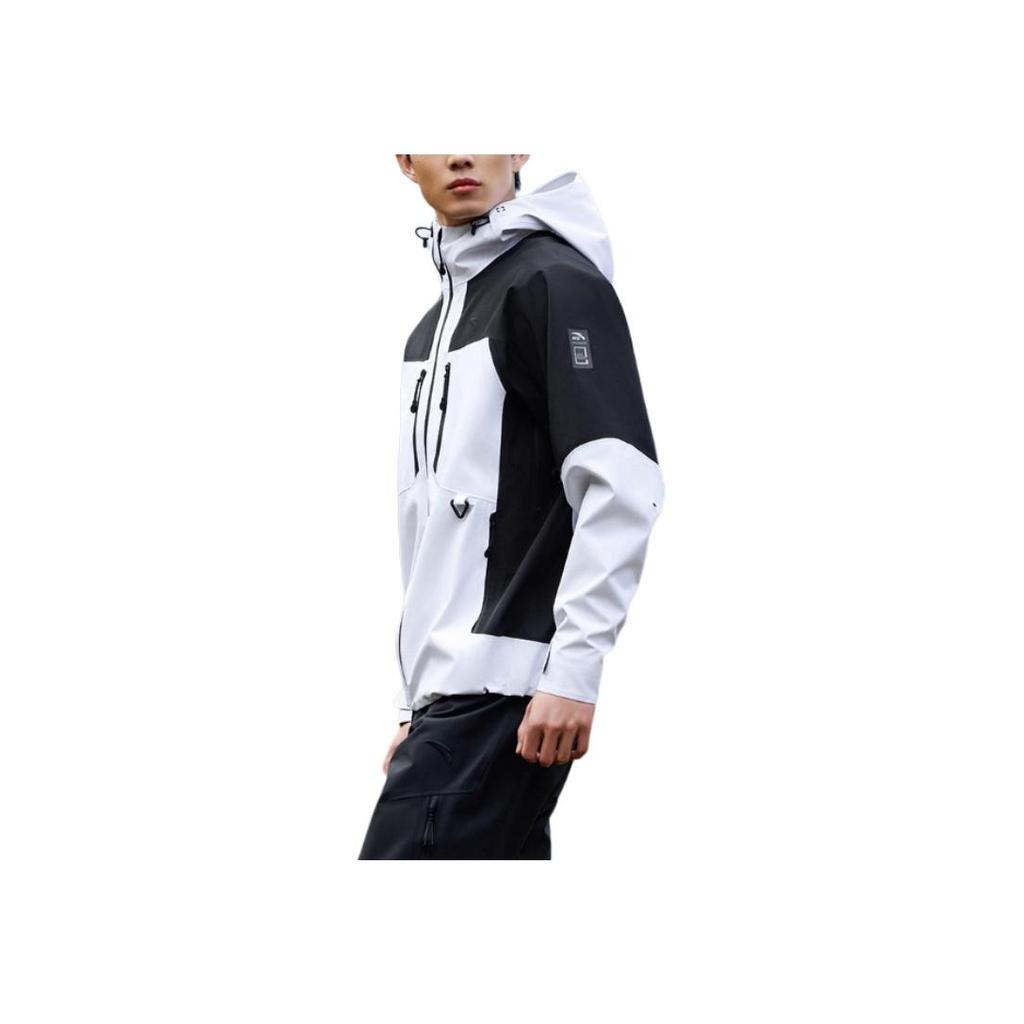 Anta Outdoor Series Storm Armor Color Block Zipper Hooded Comfortable Versatile Casual Waterproof Jacket Men Jacket Snow-White 152516607-1