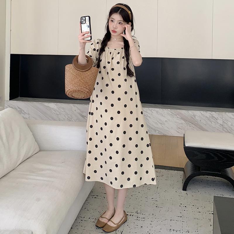 Elegant 2026 French Polka Dot Maternity Dress – Slimming A-line with Loose Belly Coverage Medium