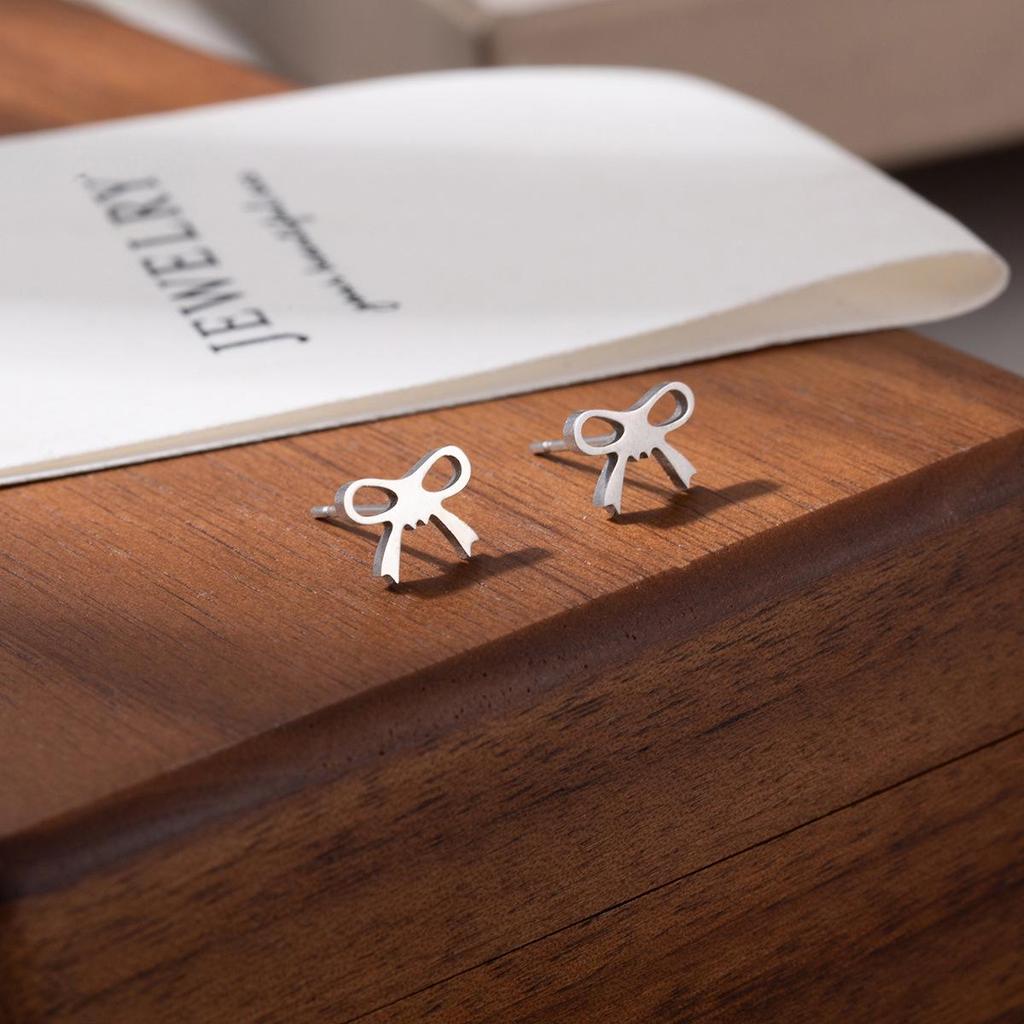European & American Style Titanium Steel Star, Moon & Bowknot Stud Earrings for Women