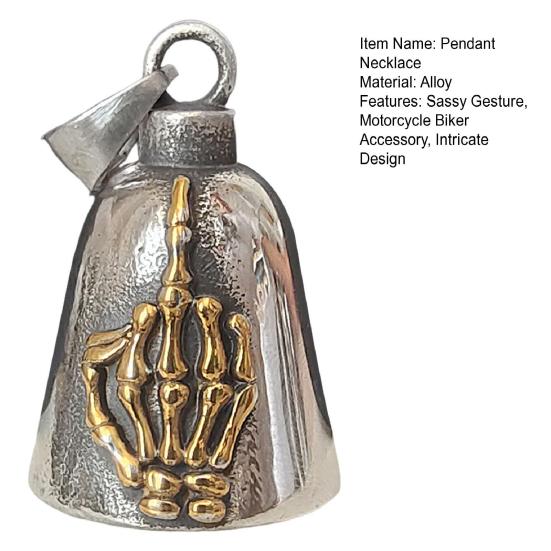 Skeleton Hand Pendant Necklace Motorcycle Biker Bell Pendant Necklace Flip-off Hand Bell Charm Necklace Gift for Men Women