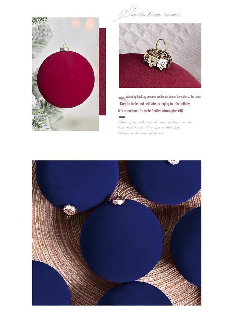 Conjunto de Enfeites de Bola de Natal Veludo Escuro Flocado Premium