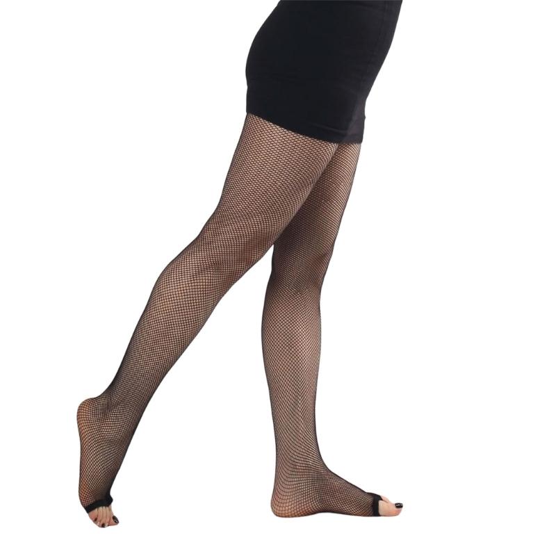 Women's Latin Dance Fishnet Pantyhose Breathable Mesh Fabric Open Toe Cotton Lined Gusset Dancing Tights Stockings