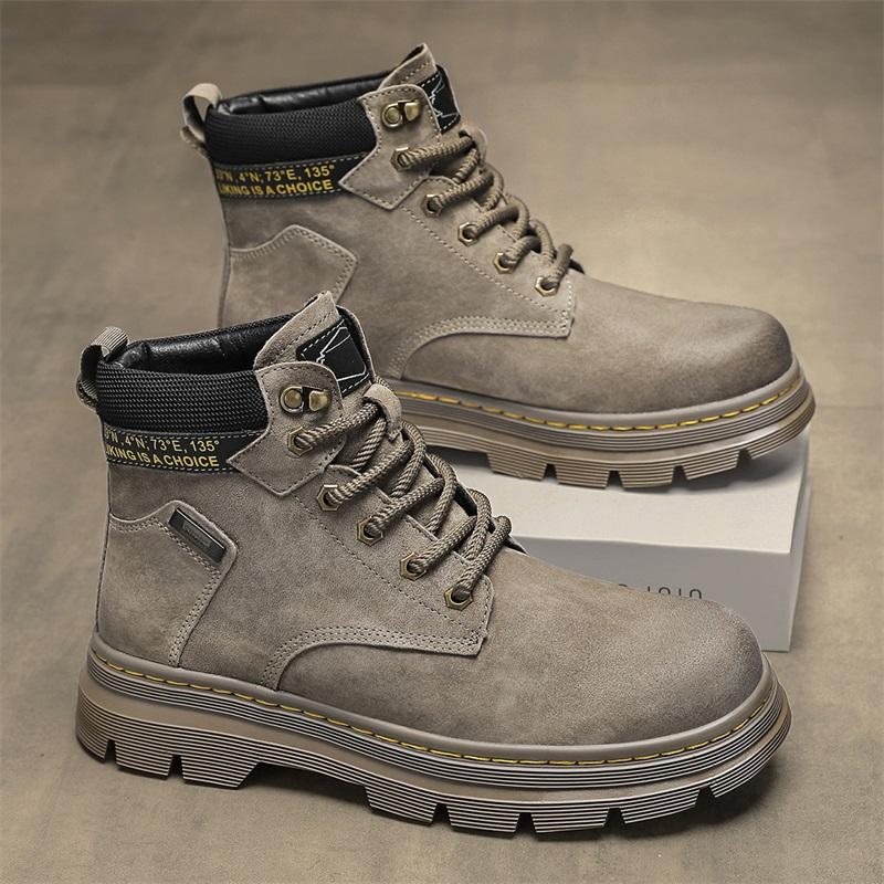 Men's Shoes Thick Soles Wear Raise Anti-slip Breathable Deodorant High Work Boots Leather Big Yellow Boots Plus Size Men's Boots