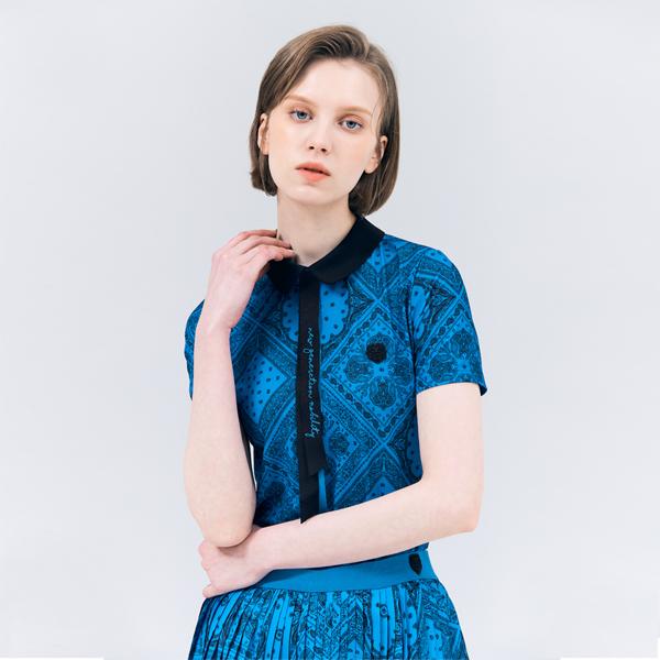 HENRY STUART Women'S Paisley Polo Shirt Blue