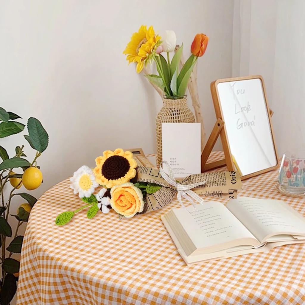 Homemade Knitting Crochet Flower Bouquet Romantic Wedding Bridal Bouquet Party Home Decoration Homemade Teacher's Day Gift