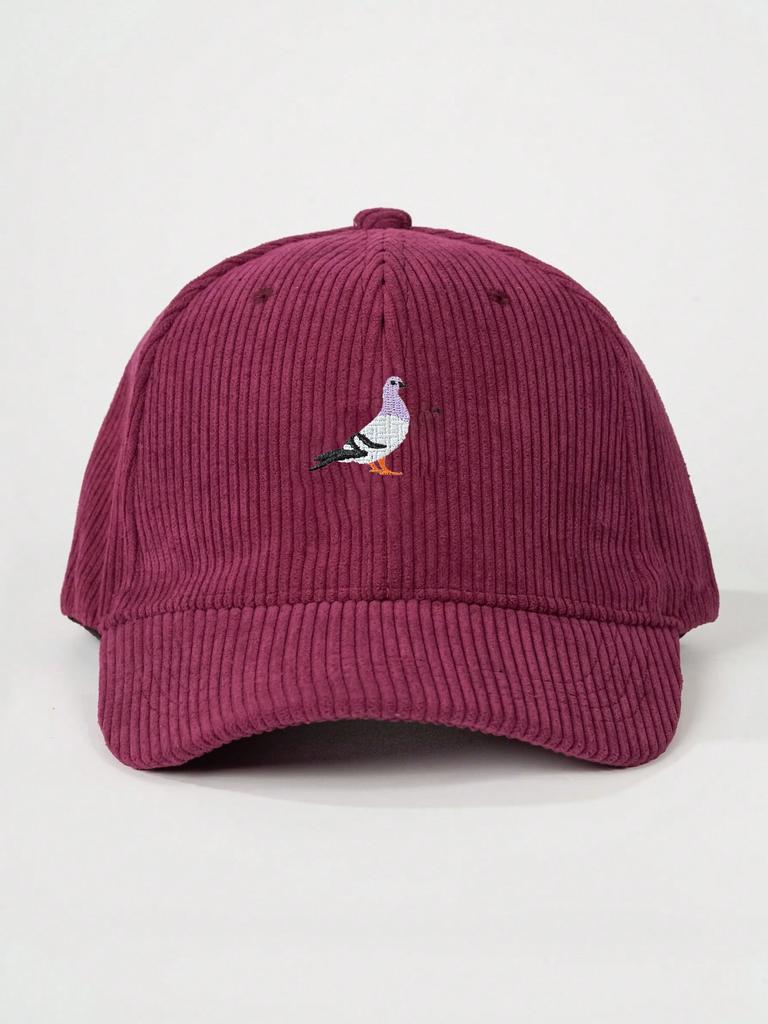 Corduroy Baseball Cap for Men and Women In Autumn and Winter, Warm and Embroidered Pigeon Pattern for Daily Leisure Gatherings