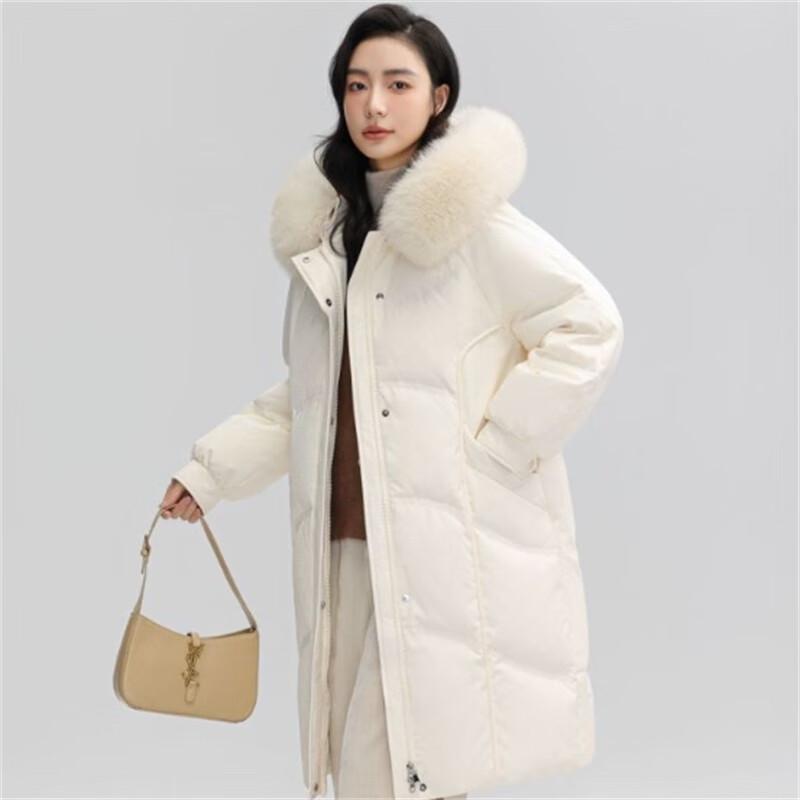 

YAYA Women s Long Over-the-Knee Down Jacket with Fur Collar S