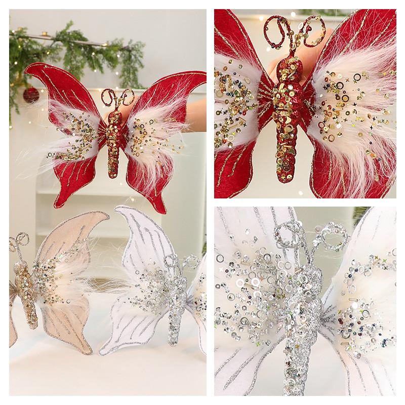 Celebration Christmas Butterfly Decor Props With Soft Fabric Accessories Party