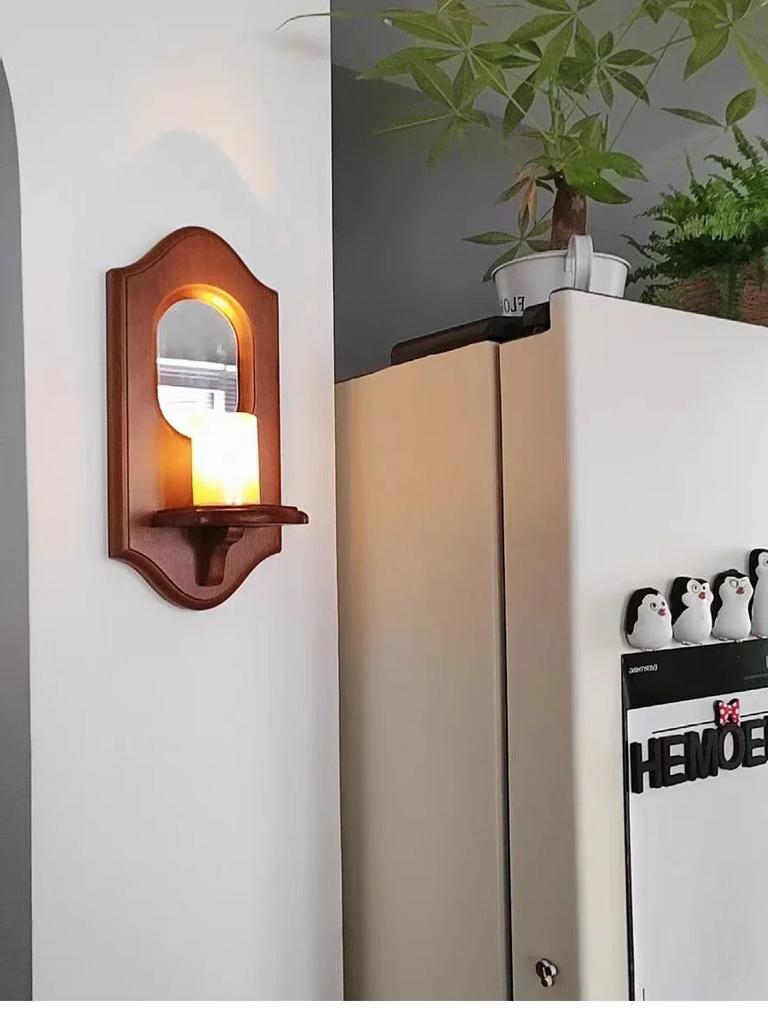 1ks Vintage nástěnné zrcadlo s poličkou Masivní dřevo Držák na svíčku pro aromaterapii Závěsná dekorace do kavárny Dekorativní nástěnný držák