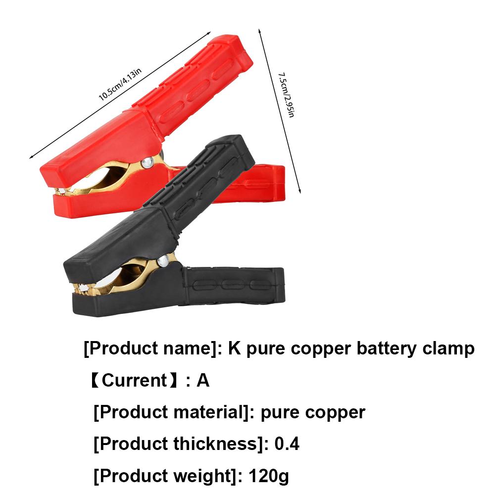 2Pcs 500-1000Amp Car Battery Clamp Heavy Duty Copper Battery Alligator Clip Heavy Duty Jump Lead Clip Insulated Full