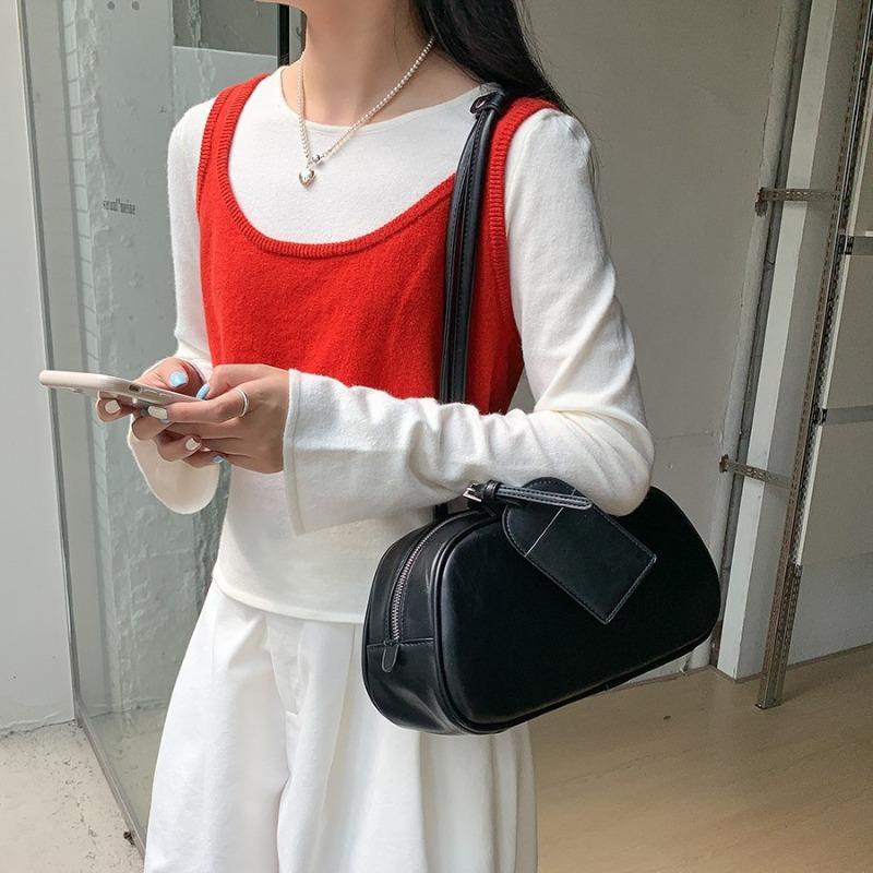 New Shoulder Bag Women's Large-capacity Double Zipper Leather Brand Handbag Women's Versatile Niche Style Underarm Bag Women