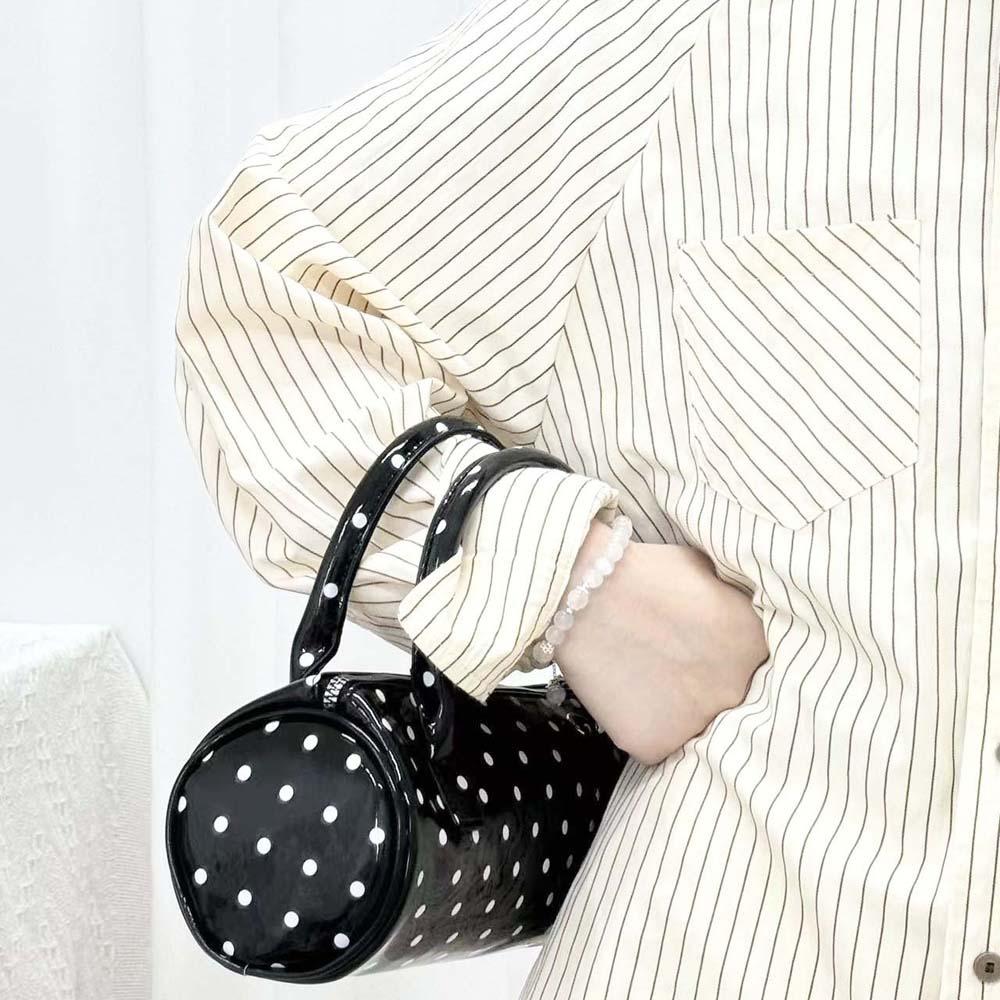 Korean Style Polka Dot Cylindrical Bag Polyester PU Shoulder Bag Spicy Girl Handbag  Party