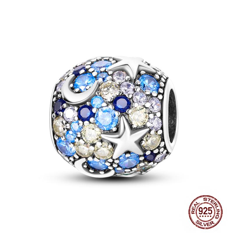 Round Clip Charms Plata Shining Moon Star Char Copper Spacer Clasp Fit Original Bracelet Glow Safety Chain Beads Diy Jewelry